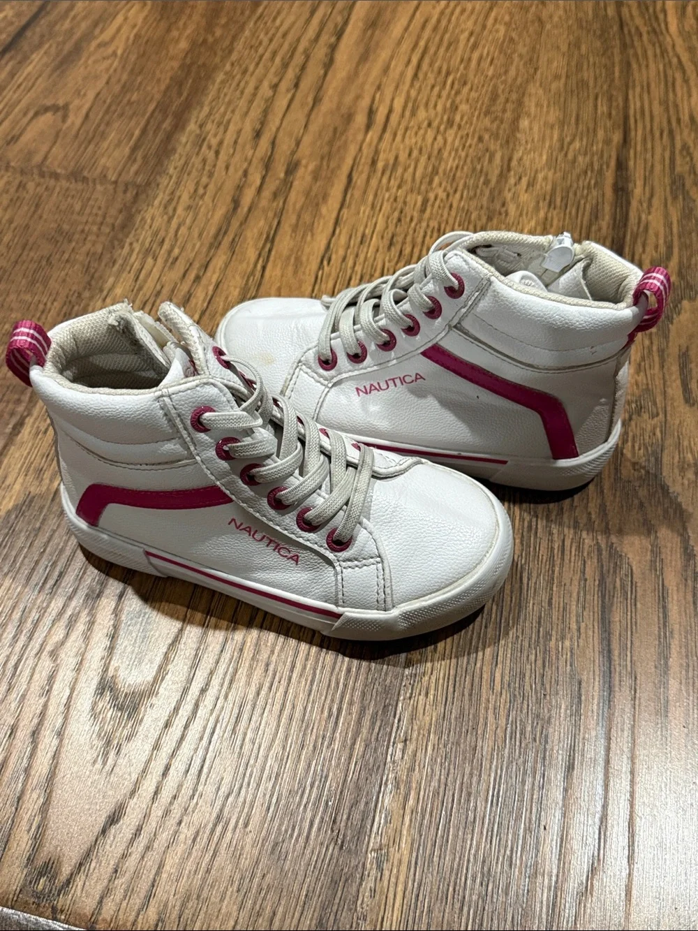 Nautica Kids White and Pink High-Top Sneakers